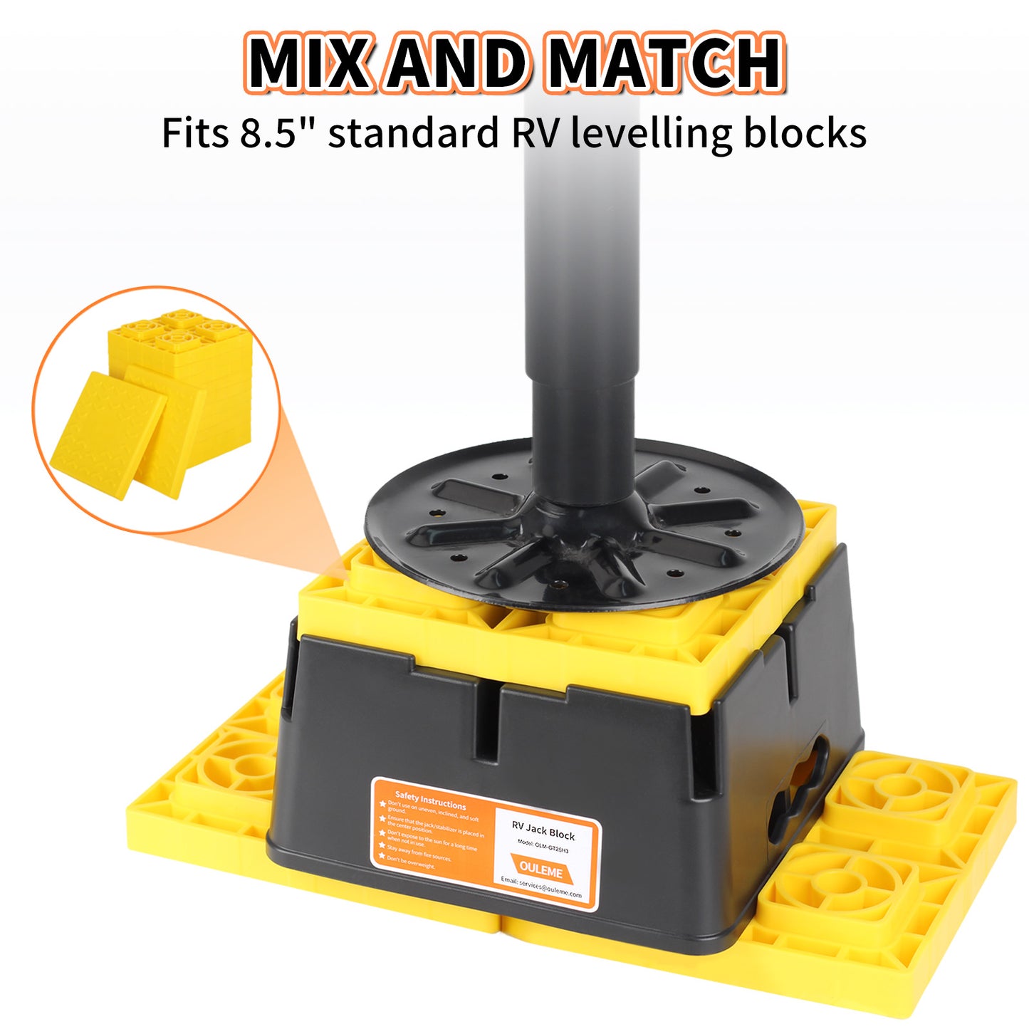 OULEME Trailer Jack Block, 15,000 lbs Leveling Block for RV Camper Travel Trailer 5th Wheel, Fits 8.5” Pad, Tongue Stand/Round Square Scissor Stabilizer Jack and Wheels, 2 Pack