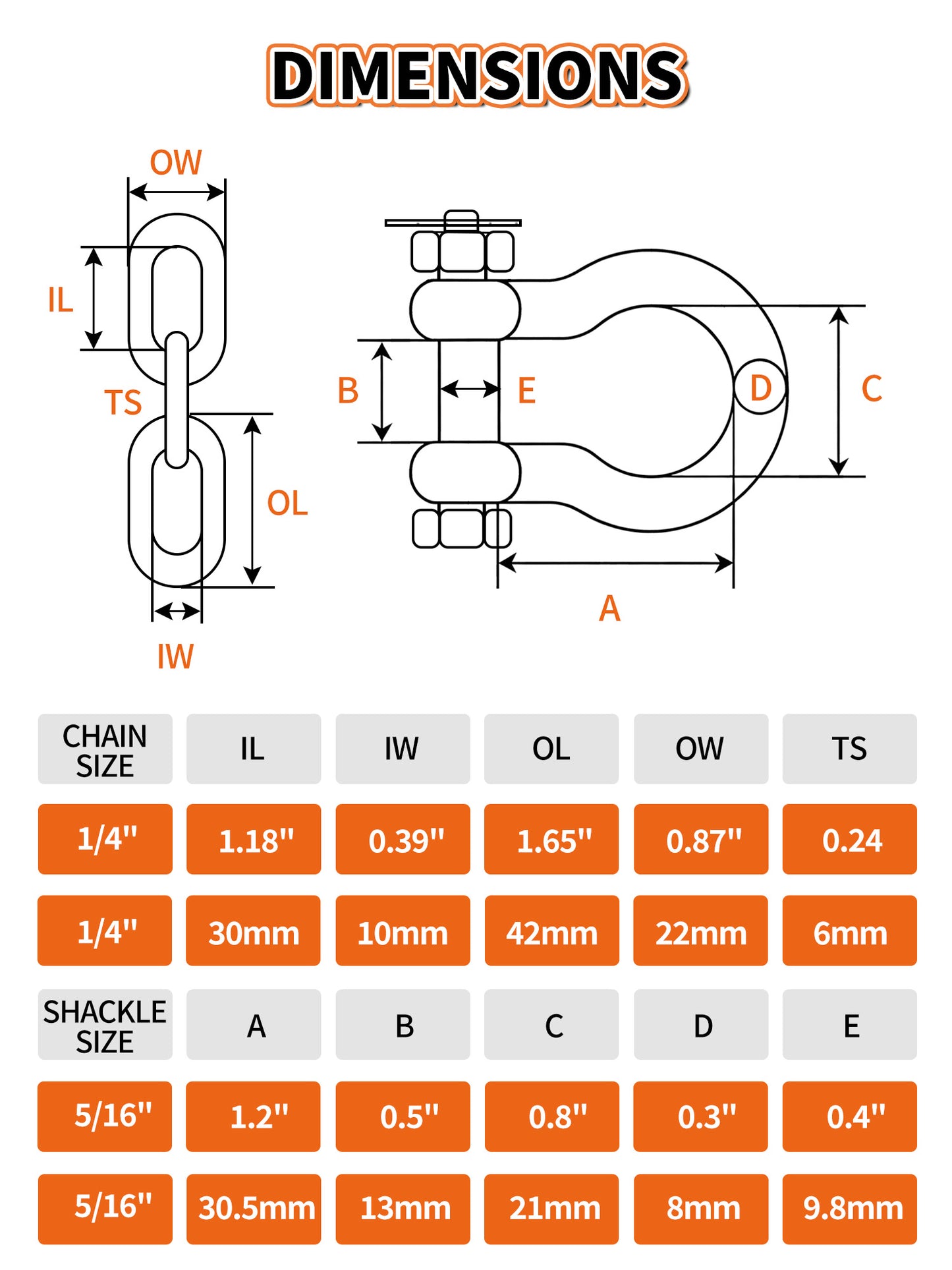 1/4" 316 Stainless Steel Boat Anchor Chain Kit, Heavy-Duty Marine Lead Chain with 2 Anti-Off Shackles for Pontoon & Sailboat