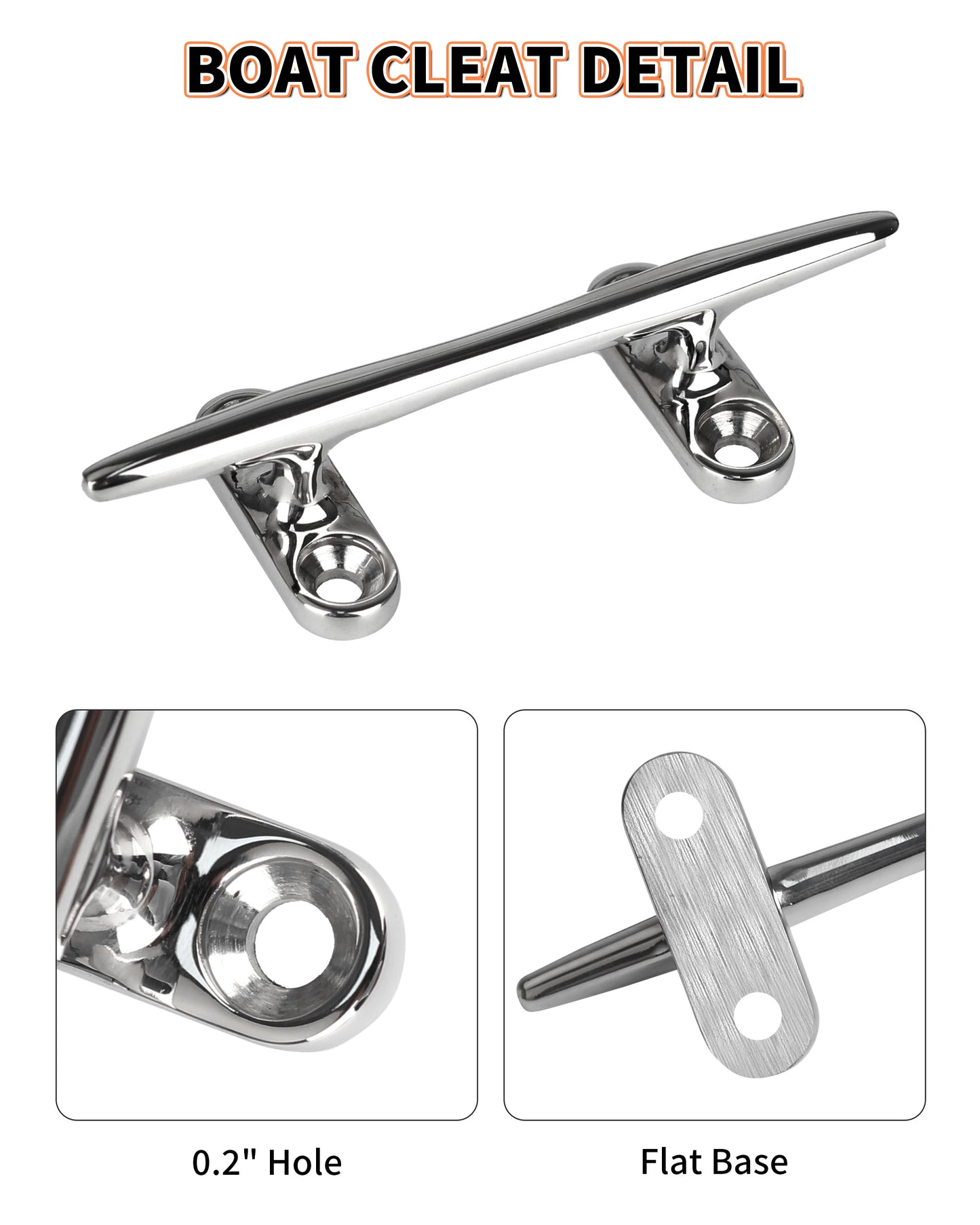 4" Boat Cleat, 316 Stainless Steel Open Base Dock Cleat, Marine Grade Rope Cleat with Fasteners for Deck Mooring and Nautical Decor, 2-Pack/4-Pack