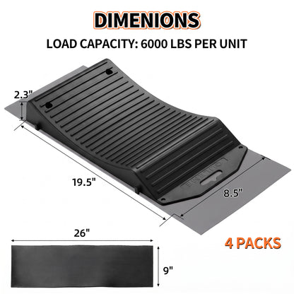 4PK Anti-Slip Tire Protector Saver Ramps, Prevent Flat Spot, Black, for Your Luxury Car, Truck, RV, Camper, Travel, Trailer, Motohome