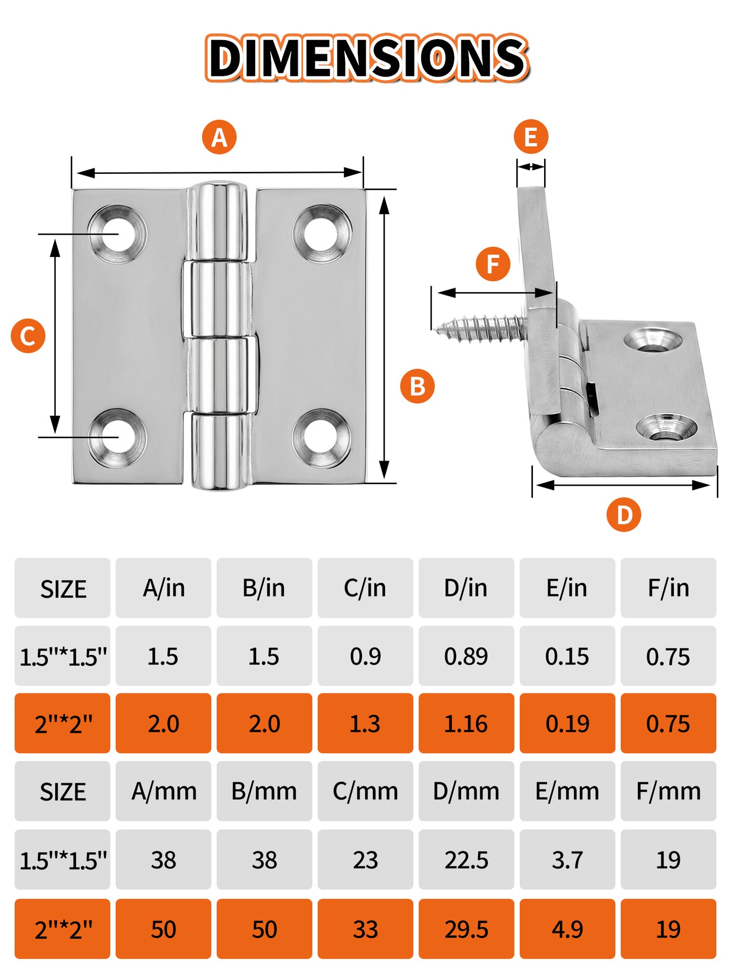 2" x 2" Boat Hinge, 316 Stainless Steel Marine Grade Hatch Hinge with Mounting Screws, Heavy Duty Door Hinge for Yacht, RV, Deck and Home Use, 2-Pack/4-pack
