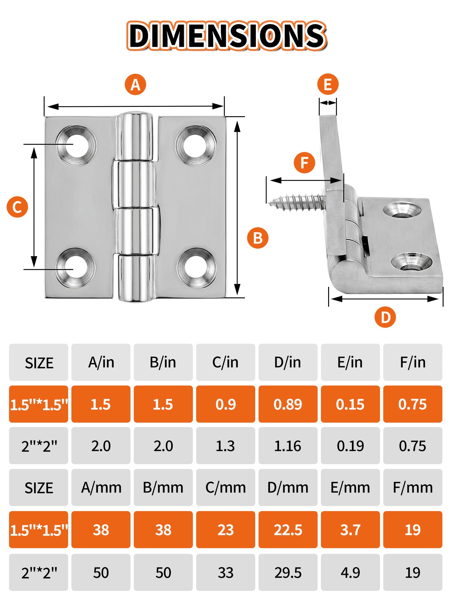 1.5" x 1.5" Boat Hinge, 316 Stainless Steel Marine Grade Hatch Hinge with Mounting Screws, Heavy Duty Door Hinge for Yacht, RV, Deck and Home Use, 2-Pack/4-pack