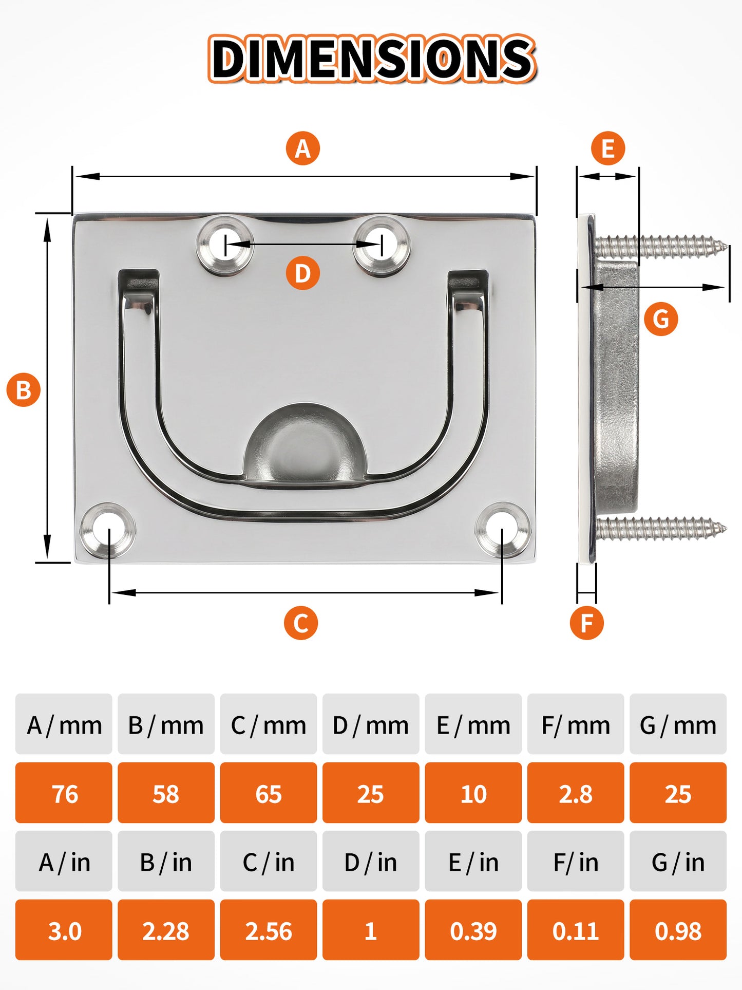 316 Stainless Steel Flush Lifting Handle, Marine Grade Boat Hatch Pull Handle with Mounting Screws, Heavy-Duty Recessed Lift Ring for Boat Deck, Floor, and Home Furniture, 1-Pack/2-Pack