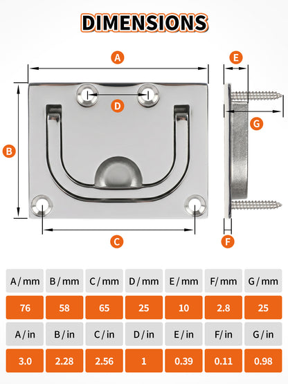 316 Stainless Steel Flush Lifting Handle, Marine Grade Boat Hatch Pull Handle with Mounting Screws, Heavy-Duty Recessed Lift Ring for Boat Deck, Floor, and Home Furniture, 1-Pack/2-Pack
