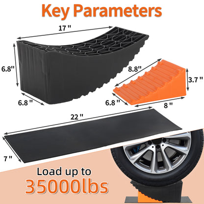 Raised Tire Change Ramp Blocks, Curved Leveling Blocks, Dual Axle Tandem Wheel Aid (1 Pack), OLM-CTL17PL