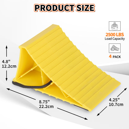 Wheel Chocks with Non-Slip Base, Lightweight Wheel Stoppers for Cars, Camper, RV &Trailer, 2 Pack, Yellow