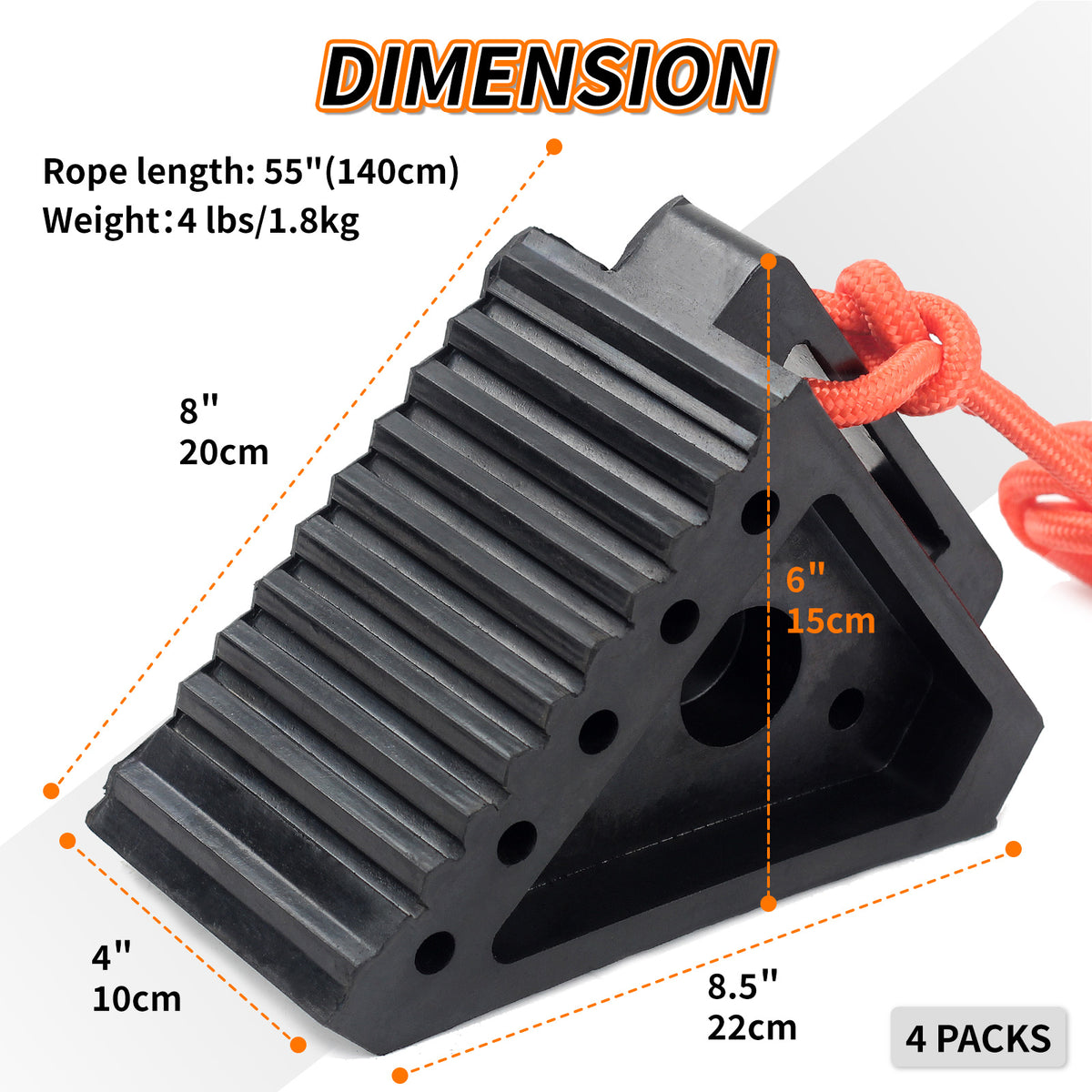Premium Rubber Wheel Chock with Carry Handle, Solid RV Tire Chock for Camper, 8.5" x 4" x 6"