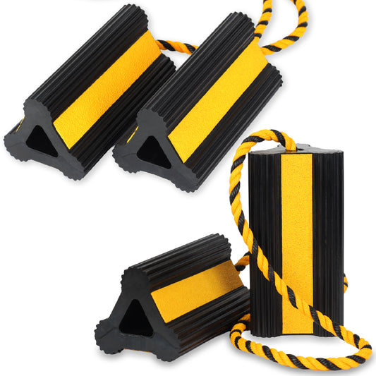 Heavy Duty Rubber Wheel Chocks, Non-Slip Tire Stopper Blocks with Rope, 2 Pair, OLM-RWC01