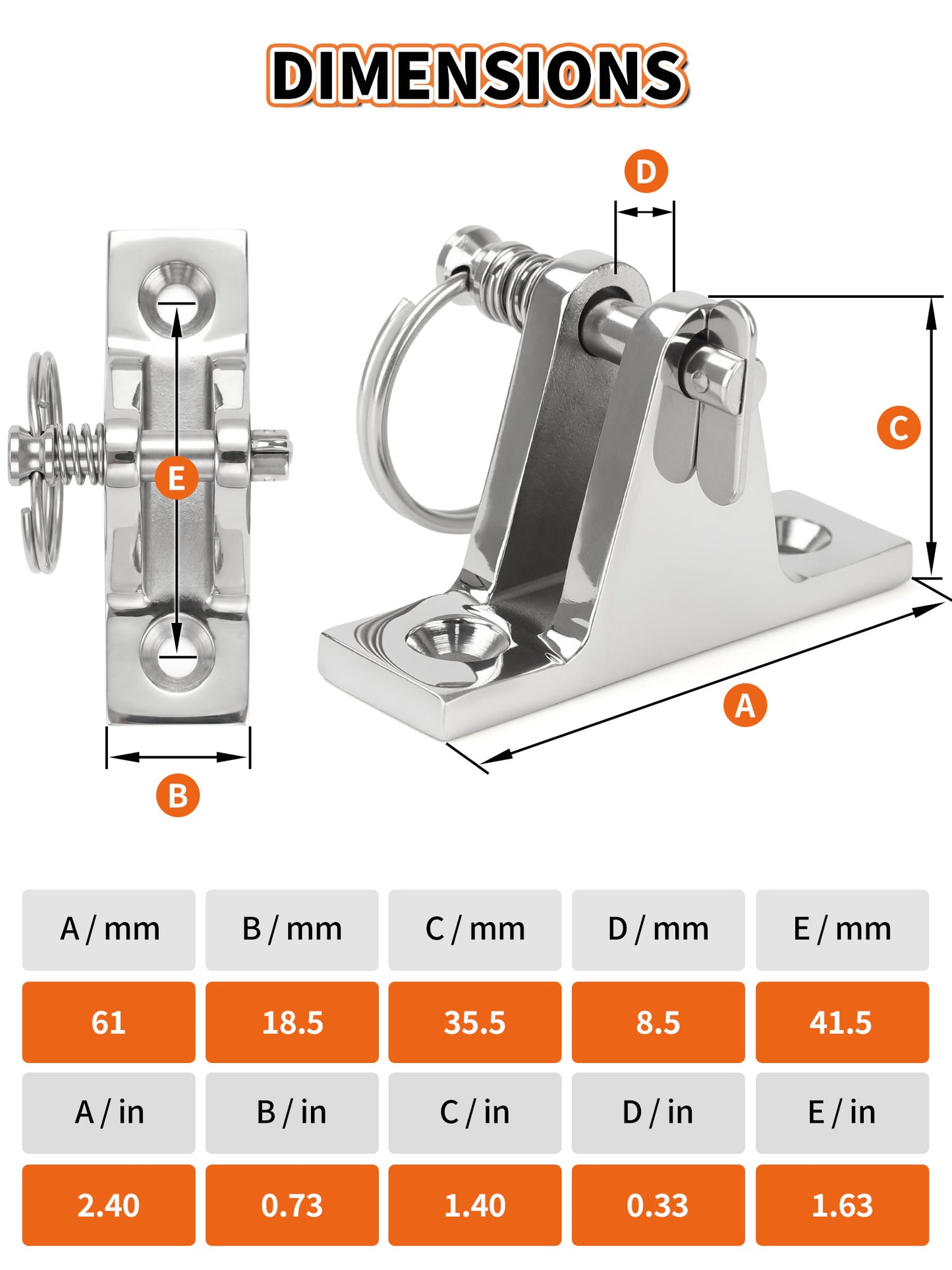 316 Stainless Steel Bimini Top Deck Hinge with Quick-Release Pins and Rings, Marine Grade Boat Hardware with Mounting Screws for Pontoon, Kayak and Yacht, 2-Pack/4-Pack