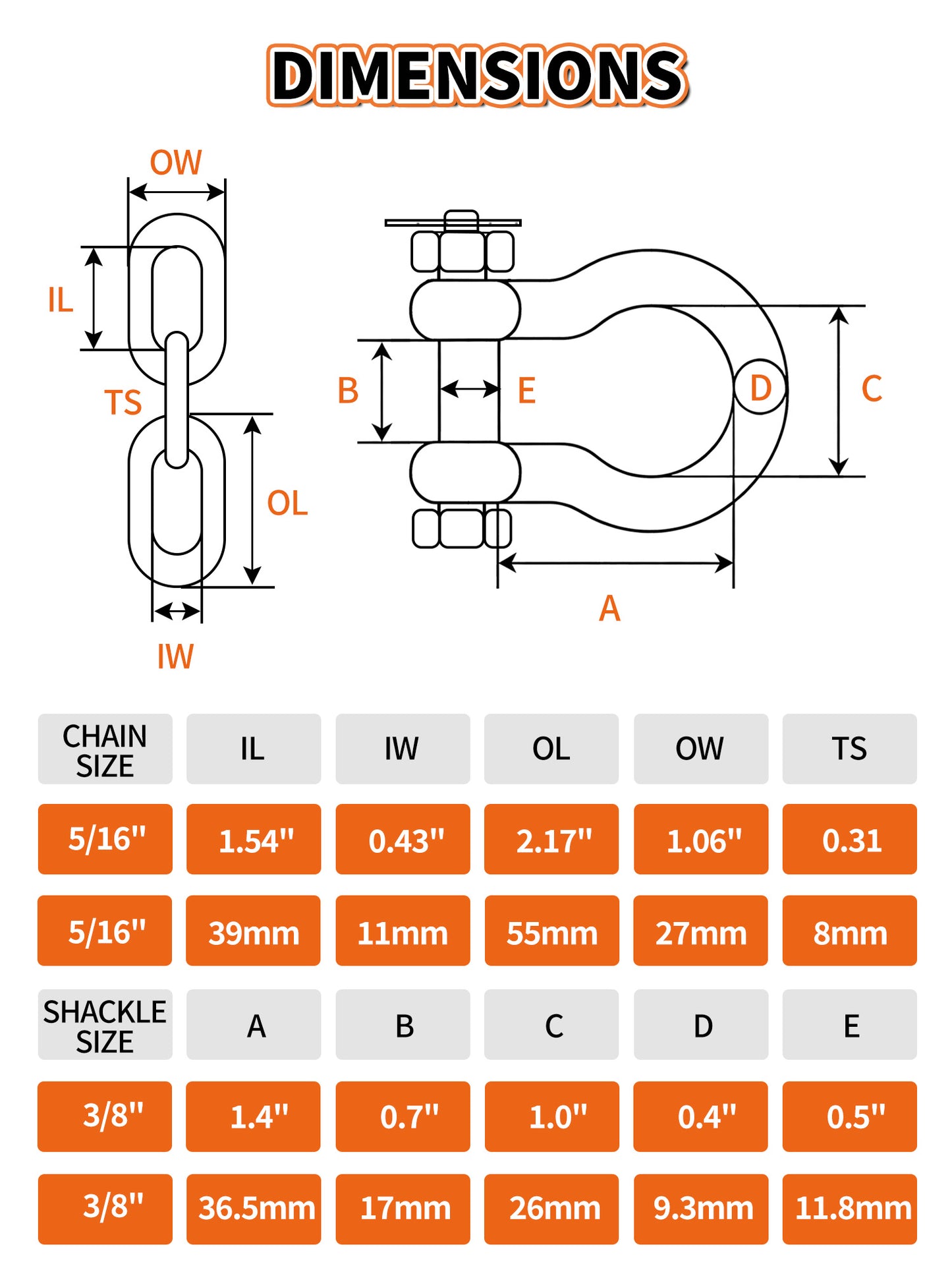 5/16" 316 Stainless Steel Boat Anchor Chain Kit, Heavy-Duty Marine Lead Chain with 2 Anti-Off Shackles for Pontoon & Sailboat