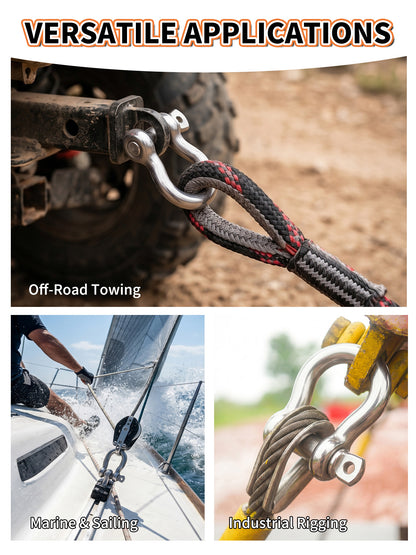 1/4" Bow Shackle, Marine Grade 316 Stainless Steel D-Ring Shackle, Heavy Duty Screw Pin Anchor Shackle for Boat, Sailboat, Chain, Strap and Rigging, 4-Pack