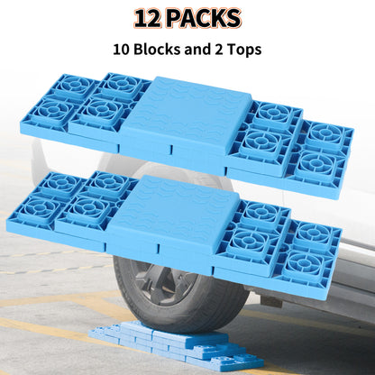 OULEME 12 Pack RV Leveling Blocks, Stackable Jack Blocks, Interlocking Leveling Pads with Carrying Bag, for Camper Travel Trailer, Blue