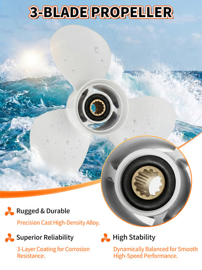 Stainless Steel Boat Propeller, 11 5/8 x 11, for Yamaha Outboard 40/48/50/55/60 HP Motors, 13 Tooth Spline, 3-Blade, RH