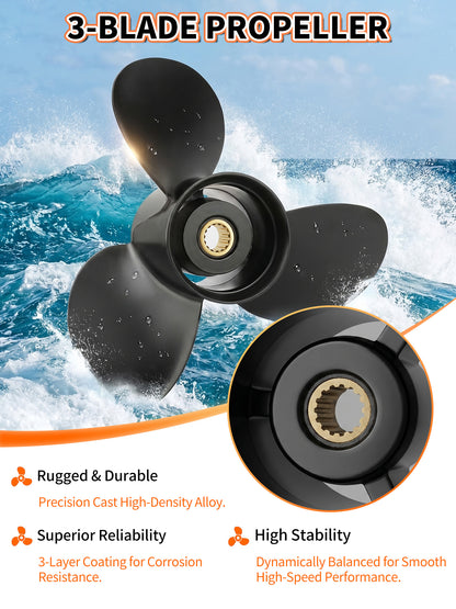 Aluminum Boat Propeller, 13 3/4 x 15, for Mercury Outboard 40-140 HP Motors, 15 Tooth Spline, 3/4-Blade, RH
