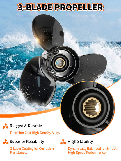 10 3/4 x 12 Aluminum Boat Propeller, for Mercury Outboard 25-75 HP Motors, 13 Tooth Spline, 3-Blade, RH