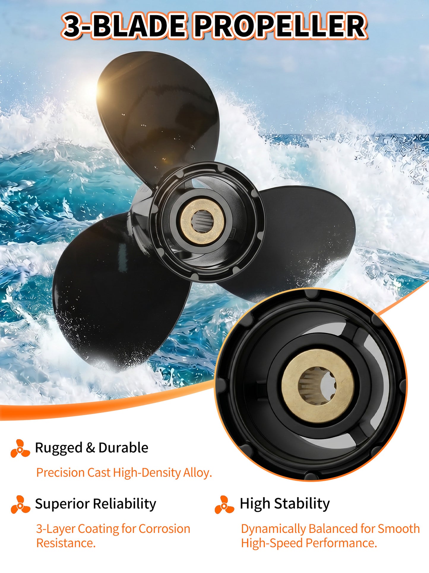 58100-90L60-019 Aluminum Boat Propeller, 9 1/4 x 10, for Suzuki Outboard 8-20 HP Motors, 10 Tooth Spline, 3-Blade, RH