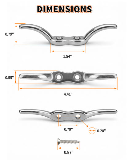 4" Boat Cleat, 316 Stainless Steel Marine Grade Dock Cleat with Mounting Screws, Heavy Duty Rope Cleat for Kayak, Yacht, Flagpole and Nautical Decor, 4-Pack
