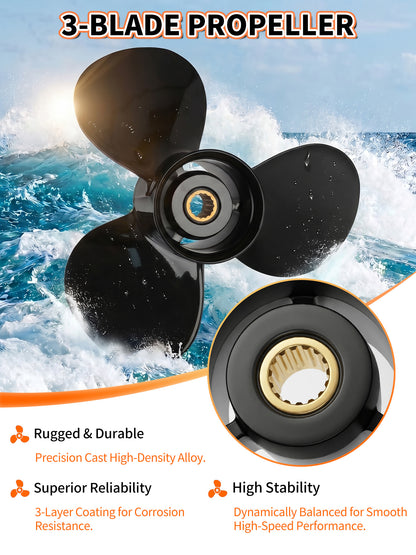 Aluminum Boat Propeller 14 x 13, for Mercury Outboard 40-140 HP Motors, 15 Tooth Spline, 3/4-Blade, RH