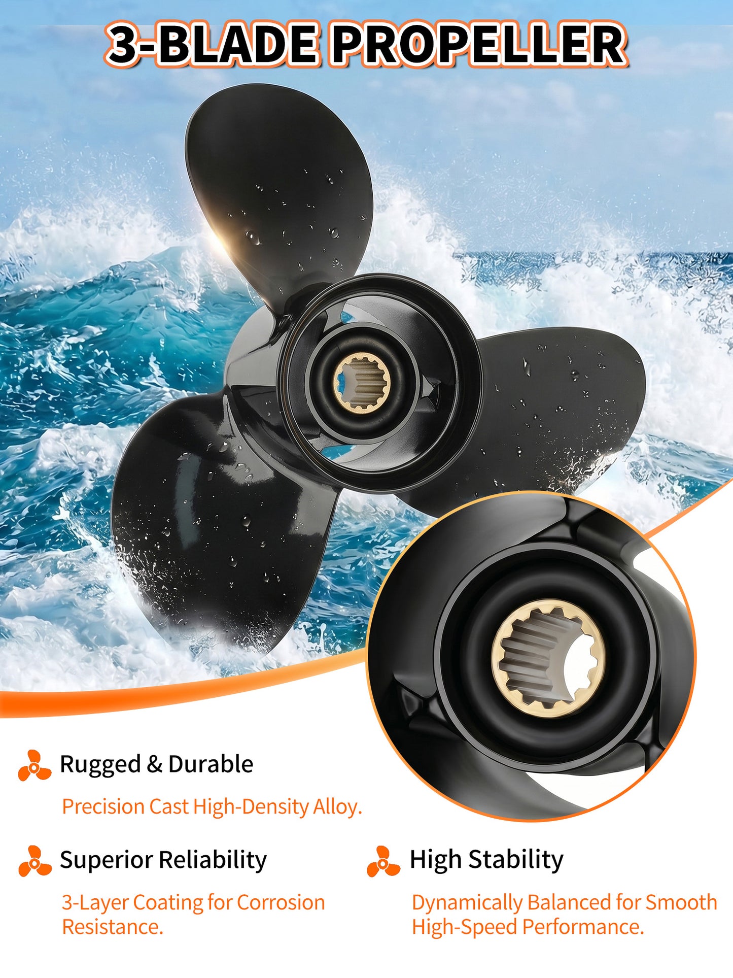 11 5/8 x 11 Aluminum Boat Propeller, for Mercury Outboard 25-75 HP Motors, 13 Tooth Spline, 3-Blade, RH