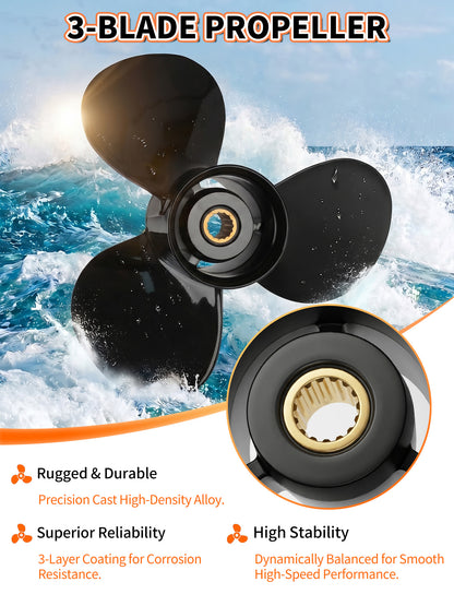 Aluminum Boat Propeller 14 x 11, for Mercury Outboard 40-140 HP Motors, 15 Tooth Spline, 3/4-Blade, RH