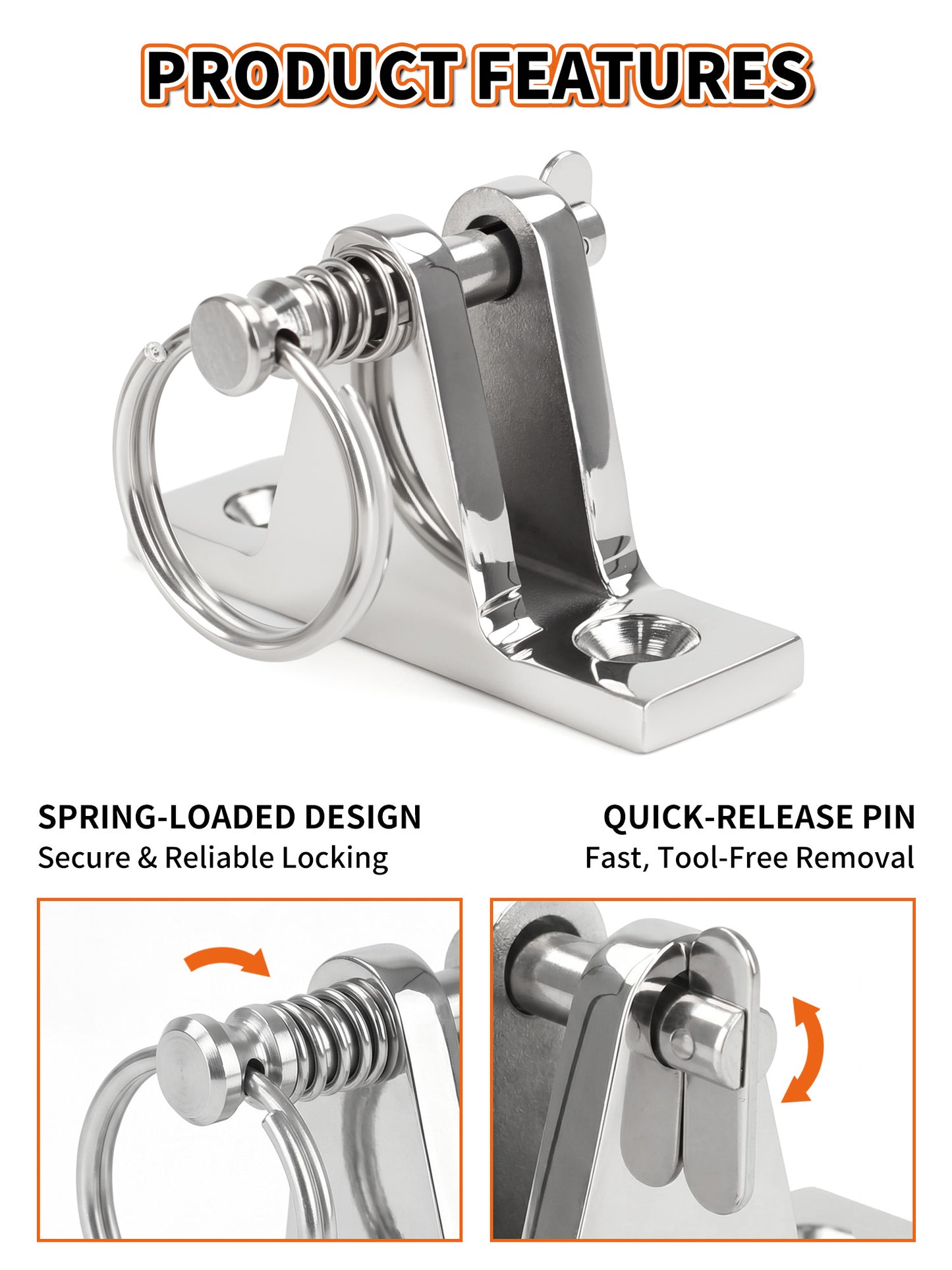 316 Stainless Steel Bimini Top Deck Hinge with Quick-Release Pins and Rings, Marine Grade Boat Hardware with Mounting Screws for Pontoon, Kayak and Yacht, 2-Pack/4-Pack
