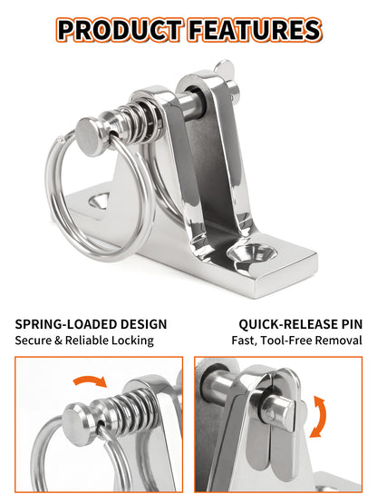 316 Stainless Steel Bimini Top Deck Hinge with Quick-Release Pins and Rings, Marine Grade Boat Hardware with Mounting Screws for Pontoon, Kayak and Yacht, 2-Pack/4-Pack