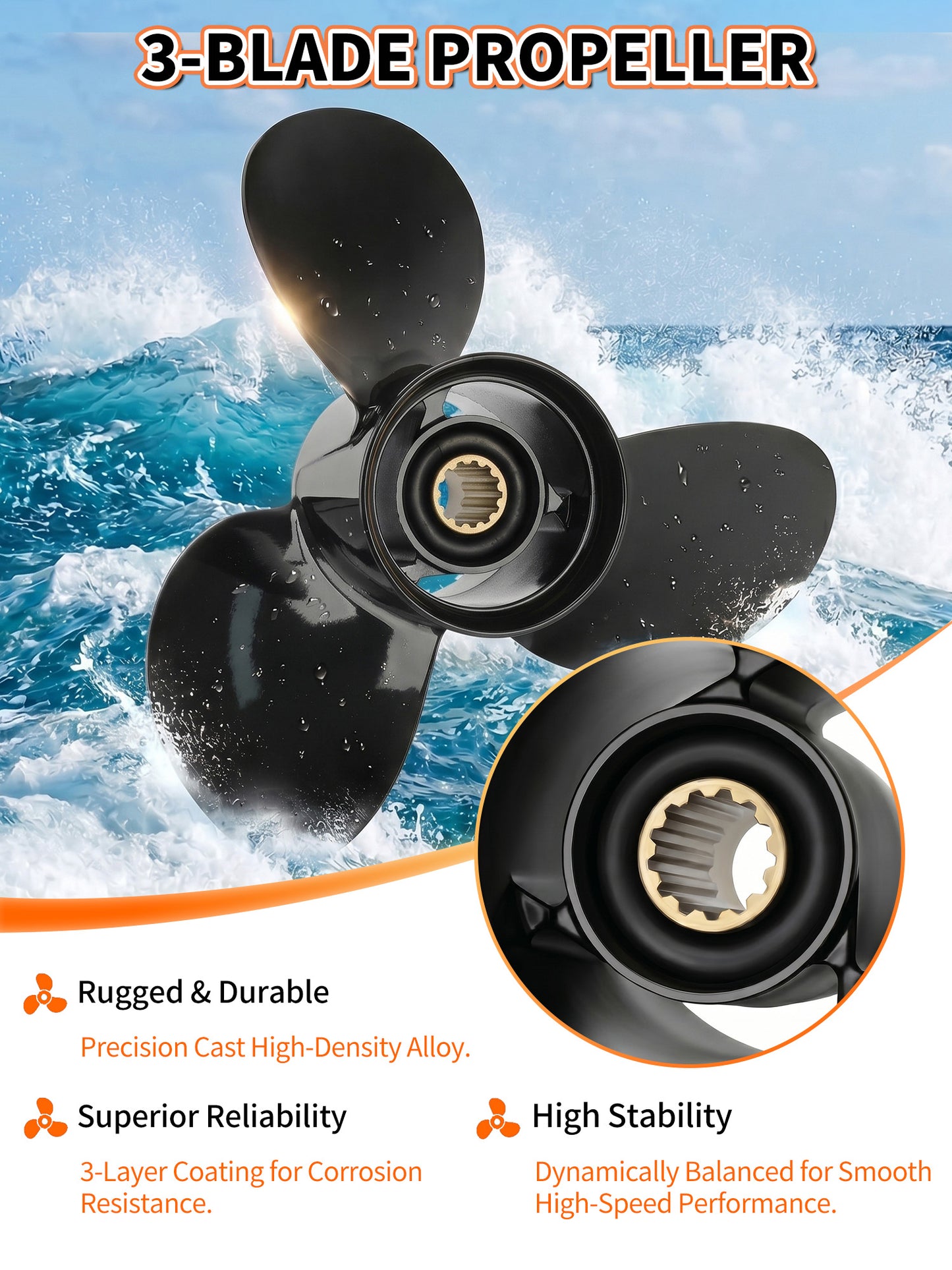 11 1/4 x 10 Aluminum Boat Propeller, for Mercury Outboard 25-75 HP Motors, 13 Tooth Spline, 3-Blade, RH