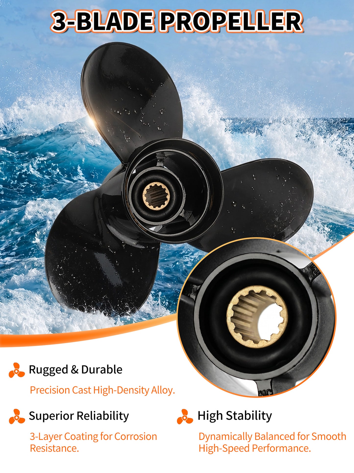 10 1/4 x 14 Aluminum Boat Propeller, for Mercury Outboard 25-75 HP Motors, 13 Tooth Spline, 3-Blade, RH