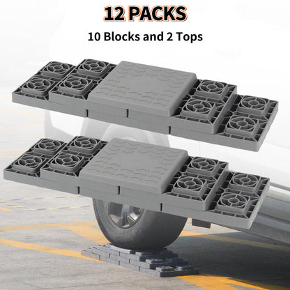 OULEME 12 Pack RV Leveling Blocks, Stackable Jack Blocks, Interlocking Leveling Pads with Carrying Bag, for Camper Travel Trailer, Gray