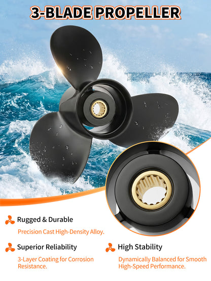Aluminum Boat Propeller 13 1/4 x 17, for Mercury Outboard 40-140 HP Motors, 15 Tooth Spline, 3/4-Blade, RH