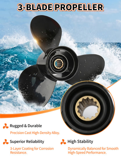 10 7/8 x 11 Aluminum Boat Propeller, for Mercury Outboard 25-75 HP Motors, 13 Tooth Spline, 3-Blade, RH
