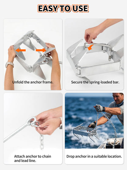 13/19/25 LB Folding Box Anchor Kit with 100 FT Nylon Rope & Chain, for Pontoon, Fishing, Bass Boat, Sport Boat & Cabin Cruiser Up to 24/32/40 FT