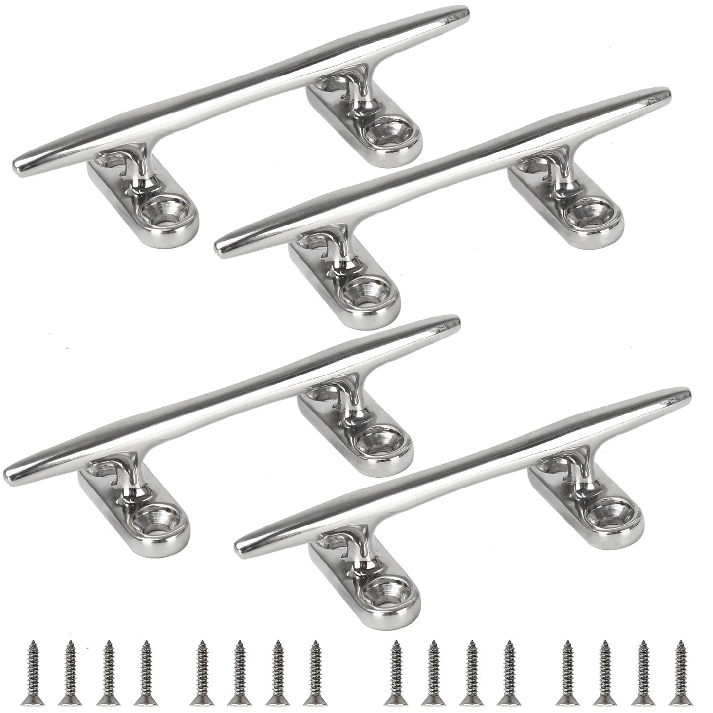 4" Boat Cleat, 316 Stainless Steel Open Base Dock Cleat, Marine Grade Rope Cleat with Fasteners for Deck Mooring and Nautical Decor, 2-Pack/4-Pack