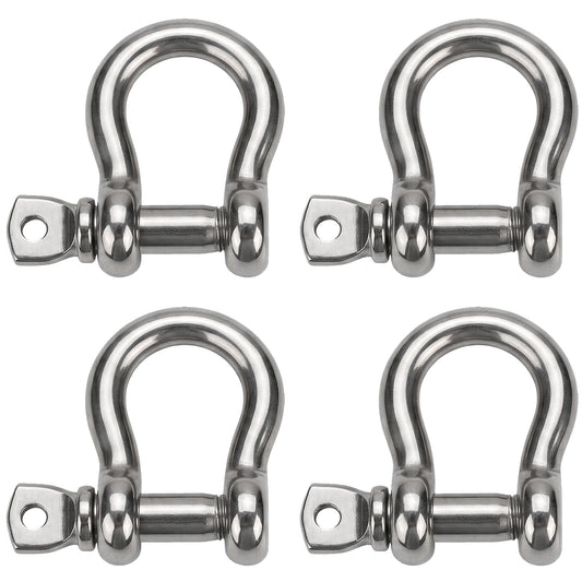 1/2" Bow Shackle, Marine Grade 316 Stainless Steel D-Ring Shackle, Heavy Duty Screw Pin Anchor Shackle for Boat, Sailboat, Chain, Strap and Rigging, 4-Pack