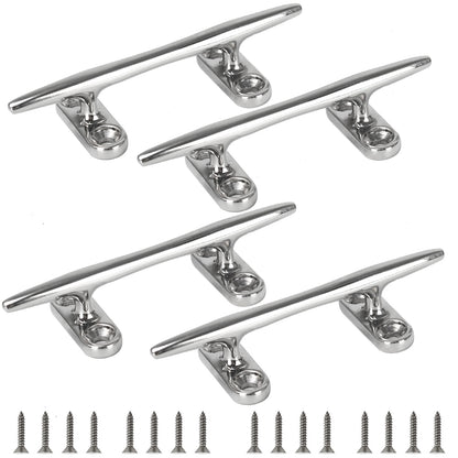 5" Boat Cleat, 316 Stainless Steel Open Base Dock Cleat, Marine Grade Rope Cleat with Fasteners for Deck Mooring and Nautical Decor, 2-Pack/4-Pack