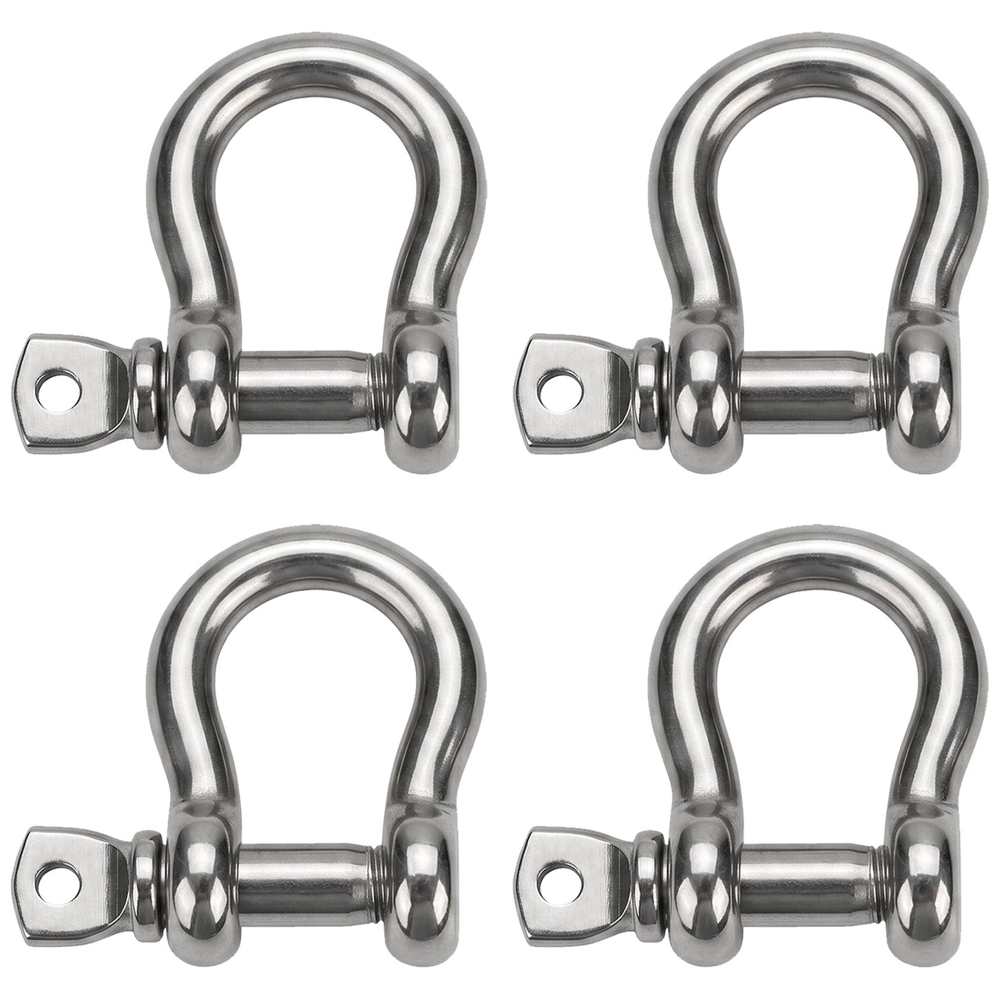 3/8" Bow Shackle, Marine Grade 316 Stainless Steel D-Ring Shackle, Heavy Duty Screw Pin Anchor Shackle for Boat, Sailboat, Chain, Strap and Rigging, 4-Pack