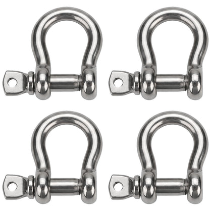 3/8" Bow Shackle, Marine Grade 316 Stainless Steel D-Ring Shackle, Heavy Duty Screw Pin Anchor Shackle for Boat, Sailboat, Chain, Strap and Rigging, 4-Pack