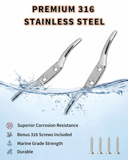 6" Boat Cleat, 316 Stainless Steel Marine Grade Dock Cleat with Mounting Screws, Heavy Duty Rope Cleat for Kayak, Yacht, Flagpole and Nautical Decor, 2-Pack