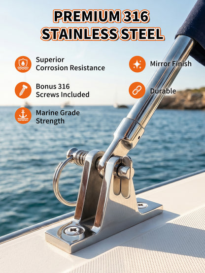 316 Stainless Steel Bimini Top Deck Hinge with Quick-Release Pins and Rings, Marine Grade Boat Hardware with Mounting Screws for Pontoon, Kayak and Yacht, 2-Pack/4-Pack