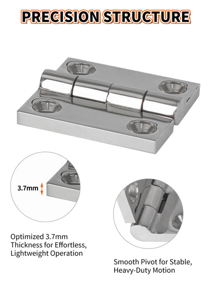 1.5" x 1.5" Boat Hinge, 316 Stainless Steel Marine Grade Hatch Hinge with Mounting Screws, Heavy Duty Door Hinge for Yacht, RV, Deck and Home Use, 2-Pack/4-pack