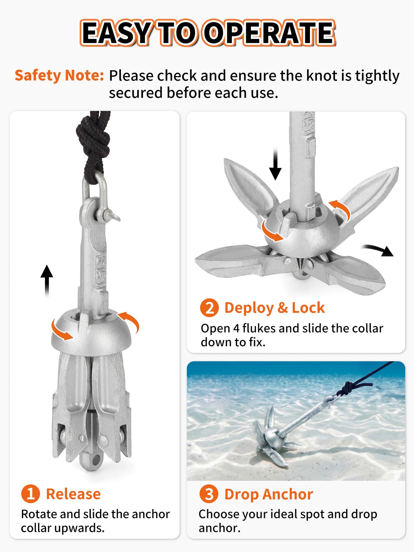 1.5/3.5 LB Folding Grapnel Anchor Kit with 40 FT Rope & Buoy, for Boat, Kayak, Canoe, Small Watercraft, SUP, PWC, Jet Ski, Inflatable Paddle Board