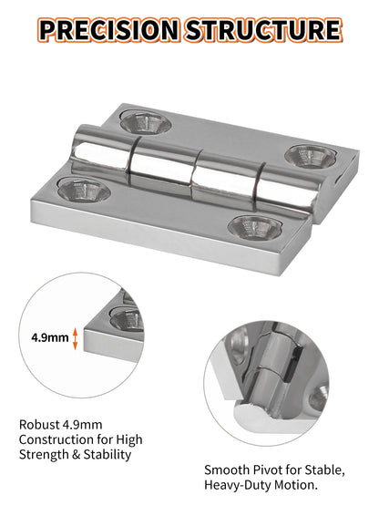 2" x 2" Boat Hinge, 316 Stainless Steel Marine Grade Hatch Hinge with Mounting Screws, Heavy Duty Door Hinge for Yacht, RV, Deck and Home Use, 2-Pack/4-pack