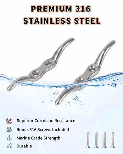 4" Boat Cleat, 316 Stainless Steel Marine Grade Dock Cleat with Mounting Screws, Heavy Duty Rope Cleat for Kayak, Yacht, Flagpole and Nautical Decor, 4-Pack