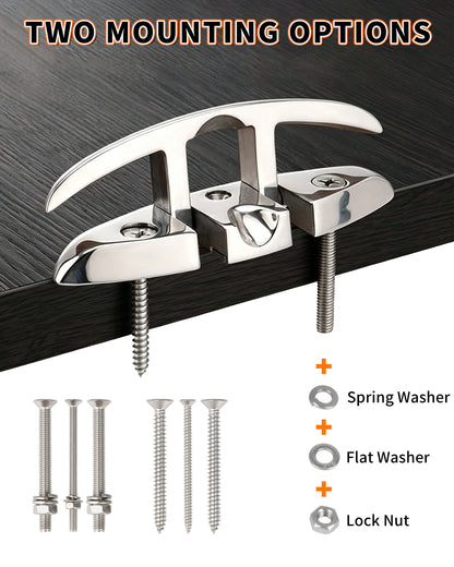 5" Flip Up Boat Cleat, 316 Stainless Steel Folding Dock Cleat with Fasteners, Marine Grade Rope Cleats for Kayak, Yacht & Pontoon, 2-Pack/4-Pack