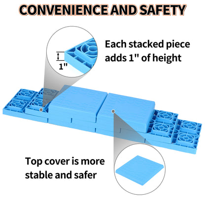 OULEME 12 Pack RV Leveling Blocks, Stackable Jack Blocks, Interlocking Leveling Pads with Carrying Bag, for Camper Travel Trailer, Blue