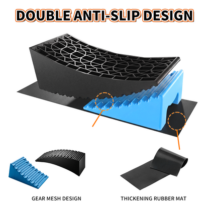 2 PK RV Leveling Block, Dual Axle Trailer Curved Leveler Ramp, Lift 1/2" to 4", 2 Curved Ramp, 2 Chock, 2 Rubber Mat, 1 T Bubble Level, 1 Carry Bag, Blue