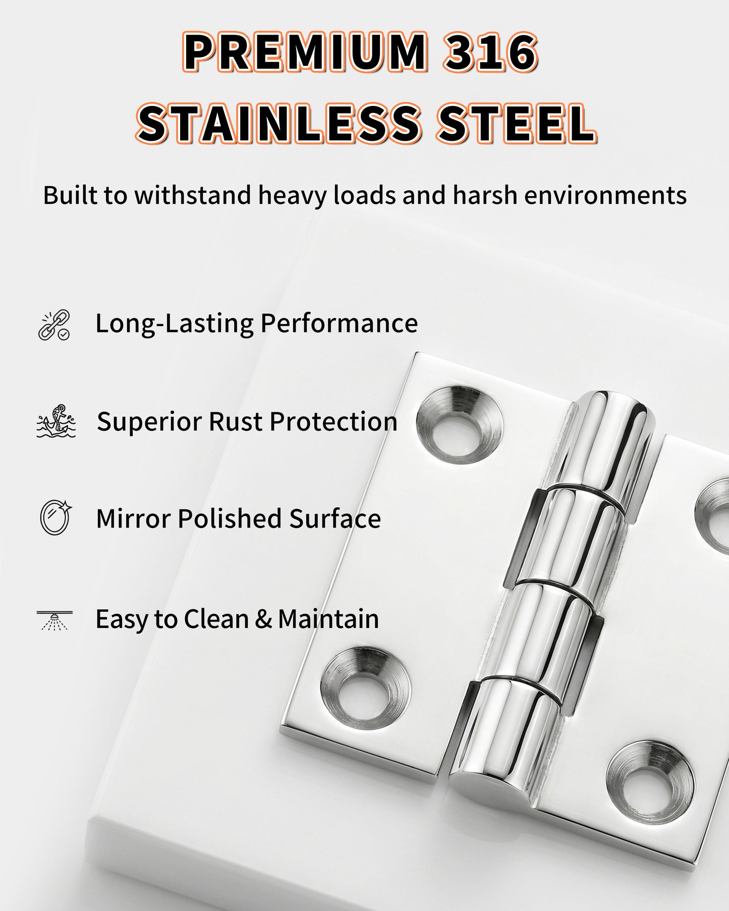 1.5" x 1.5" Boat Hinge, 316 Stainless Steel Marine Grade Hatch Hinge with Mounting Screws, Heavy Duty Door Hinge for Yacht, RV, Deck and Home Use, 2-Pack/4-pack
