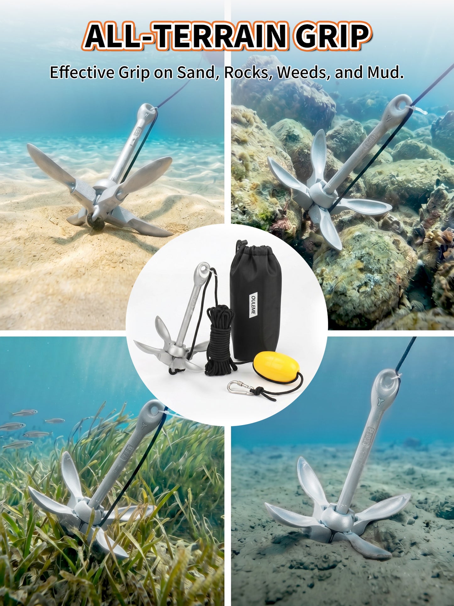 3.5 LB Folding Grapnel Anchor Kit with 40 FT Rope & Buoy, for Boat, Kayak, Canoe, Small Watercraft, SUP, PWC, Jet Ski, Inflatable Paddle Board