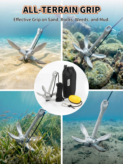 3.5 LB Folding Grapnel Anchor Kit with 40 FT Rope & Buoy, for Boat, Kayak, Canoe, Small Watercraft, SUP, PWC, Jet Ski, Inflatable Paddle Board