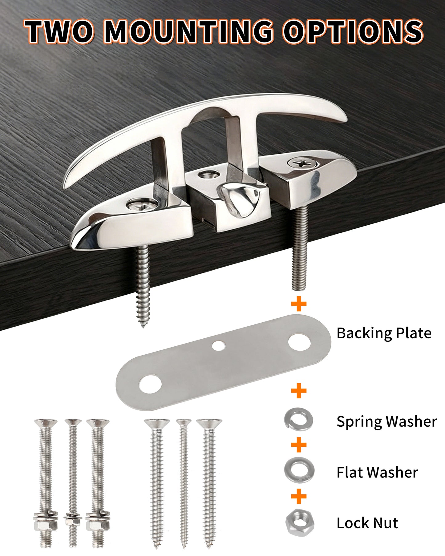 5" Flip Up Boat Cleat, 316 Stainless Steel Folding Dock Cleat with Fasteners, Marine Grade Rope Cleats for Kayak, Yacht & Pontoon, 2-Pack/4-Pack